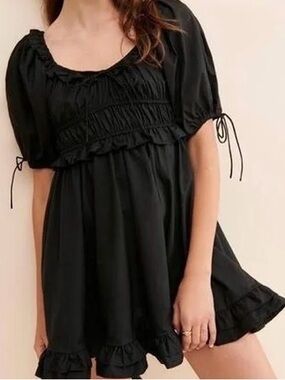 En Saison Black Smocked Ruffle Mini Dress